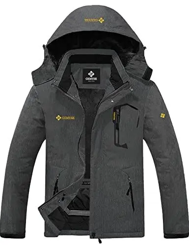 Produktbild: GEMYSE Herren Wasserdichte Berg-Skijacke Winddichte Fleece Outdoor-Winterjacke mit Kapuze (Graphitgrau,XL)