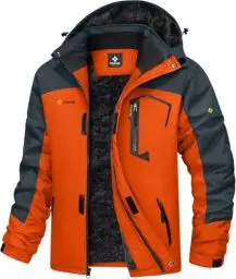 Produktbild: GEMYSE Herren Wasserdichte Berg-Skijacke Winddichte Fleece Outdoor-Winterjacke mit Kapuze (Orange Grau,M)
