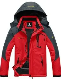 Produktbild: GEMYSE Herren Wasserdichte Berg-Skijacke Winddichte Fleece Outdoor-Winterjacke mit Kapuze (Rotgrau,XL)