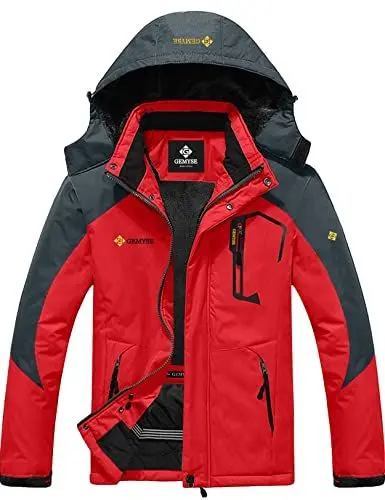 Produktbild: GEMYSE Herren Wasserdichte Berg-Skijacke Winddichte Fleece Outdoor-Winterjacke mit Kapuze (Rotgrau,XL)