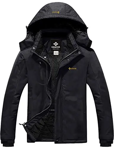 Produktbild: GEMYSE Herren Wasserdichte Berg-Skijacke Winddichte Fleece Outdoor-Winterjacke mit Kapuze (Schwarz,S)