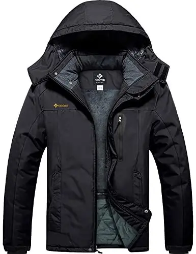 Produktbild: GEMYSE Herren Wasserdichte Berg-Skijacke Winddichte Fleece Outdoor-Winterjacke mit Kapuze (Schwarz,L)