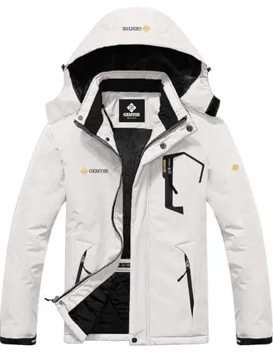 Produktbild: GEMYSE Herren Wasserdichte Berg-Skijacke Winddichte Fleece Outdoor-Winterjacke mit Kapuze (Weiß 01,2XL)