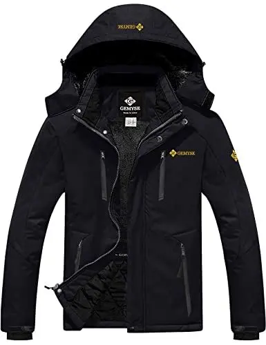 Produktbild: GEMYSE Herren Wasserdichte Skijacke Winddichte Fleece Outdoor Winterjacke mit Kapuze (Schwarz 06,L)