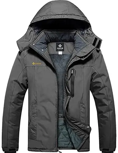 Produktbild: GEMYSE Herren Winterjacke Warme mit Kapuze Wasserdicht Skijacke Winddichte Atmungsaktiv Mehrere Taschen,Eisengrau,L