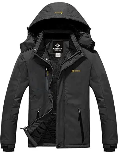 Produktbild: GEMYSE Herren wasserdichte Skijacke Winddichte Fleece Outdoor-Winterjacke mit Kapuze (Eisen Grau,XL)