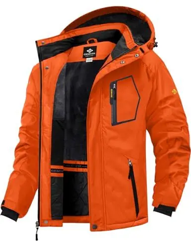 Produktbild: GEMYSE Herren wasserdichte Skijacke Winddichte Fleece Outdoor-Winterjacke mit Kapuze (Orange 02,2XL)