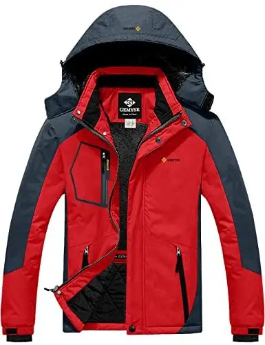 Produktbild: GEMYSE Herren wasserdichte Skijacke Winddichte Fleece Outdoor-Winterjacke mit Kapuze (Rotgrau,XL)