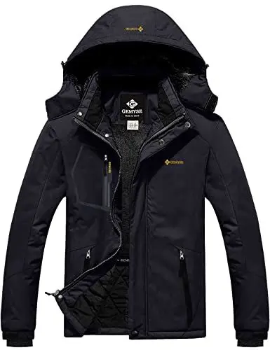 Produktbild: GEMYSE Herren wasserdichte Skijacke Winddichte Fleece Outdoor-Winterjacke mit Kapuze (Schwarz,M)