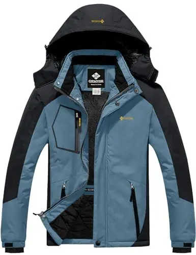 Produktbild: GEMYSE Herren wasserdichte Skijacke Winddichte Fleece Outdoor-Winterjacke mit Kapuze (Schwarzgrau,XL)