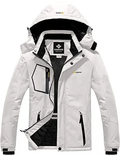 Produktbild: GEMYSE Herren wasserdichte Skijacke Winddichte Fleece Outdoor-Winterjacke mit Kapuze (Weiß 02,XL)