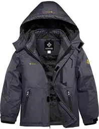 Produktbild: GEMYSE Jungen Wasserdichte Skijacke Winddichte Fleece Outdoor Winterjacke Regenjacke mit Kapuze (Eisen Grau 01,140-146)