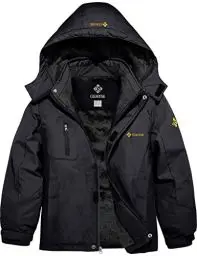 Produktbild: GEMYSE Jungen Wasserdichte Skijacke Winddichte Fleece Outdoor Winterjacke Regenjacke mit Kapuze (Schwarz,152-158)