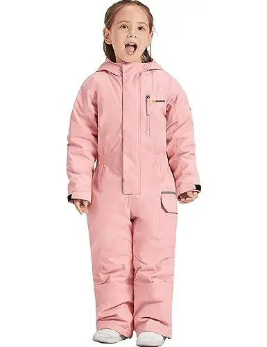 Produktbild: GEMYSE Kinder Einteilige Skianzüge Jumpsuits Jungen Mädchen Winter Outdoor Snowboarden Wasserdichte Schneeanzüge(Rosa,128-134)
