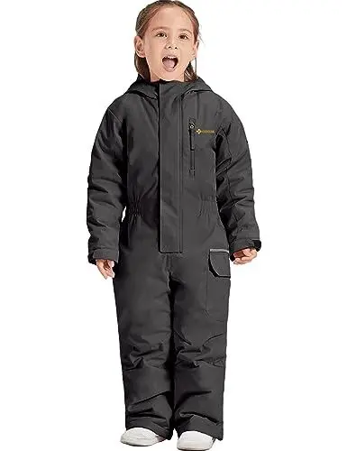 Produktbild: GEMYSE Kinder Einteilige Skianzüge Jumpsuits Jungen Mädchen Winter Outdoor Snowboarden Wasserdichte Schneeanzüge(Schwarz,128-134)