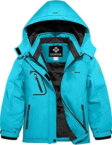 Produktbild: GEMYSE Mädchen Wasserdichte Skijacke Winddichte Fleece Outdoor Winterjacke Regenjacke mit Kapuze (Hellblau 83,128-134)
