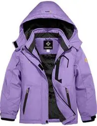 Produktbild: GEMYSE Mädchen Wasserdichte Skijacke Winddichte Fleece Outdoor Winterjacke Regenjacke mit Kapuze (Helllila,116-122)