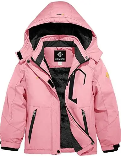 Produktbild: GEMYSE Mädchen Wasserdichte Skijacke Winddichte Fleece Outdoor Winterjacke Regenjacke mit Kapuze (Rosa,116-122)