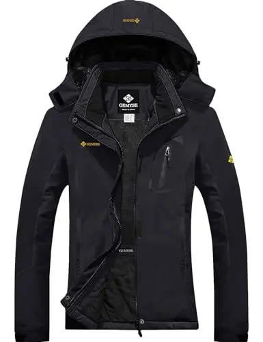 Produktbild: GEMYSE wasserdichte Berg-Skijacke für Frauen Winddichte Fleece Outdoor-Winterjacke mit Kapuze (Schwarz,M)