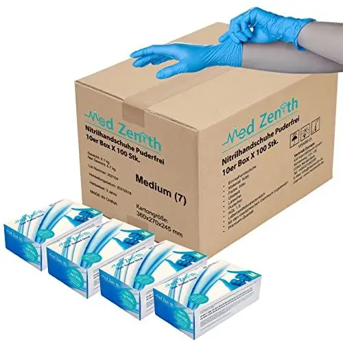 Produktbild: Genel Einmalhandschuhe - Einweghandschuhe M Nitril einweg medizinische Handschuhe puderfrei latexfrei Nitrilhandschuhe Gummihandschuhe 1000 Stück in Spender-Box (M, 1000), Blau