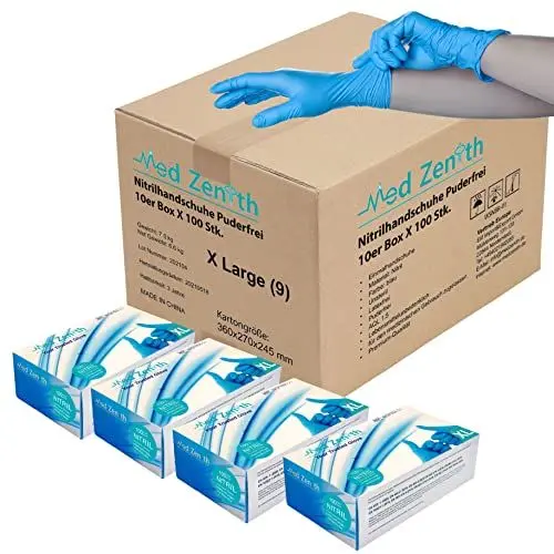 Produktbild: Genel Nitril Einweg-Handschuhe medizinische Einmalhandschuhe aus reißfesten Nitril Puderfrei Latexfrei Blaue 1000 Stück in Spender-Box für einwandfreie Hautverträglichkeit (XL, 1000)