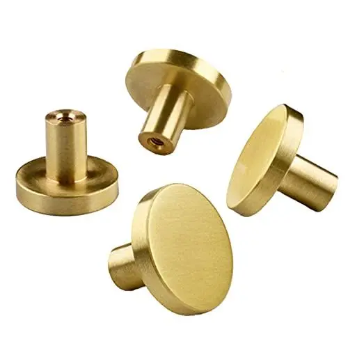 Produktbild: Generic 4 4 Pieces Solid Single Hole Small Cabinet Door Round Brass Knob with Screws Interior Furniture Handle Gold (20 mm x 25 mm)
