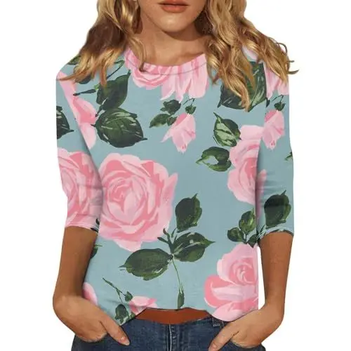 Produktbild: Blusenshirt Damen Langarm Shirt 3/4 Arm Damen Große Größen Bluse Schwarz Weiß Gestreift Langarmshirt Damen Bunt Longshirts Damen Sommer Shirts Damen 3/4 Arm Damenbluse 3/4 Arm Shirt Damen