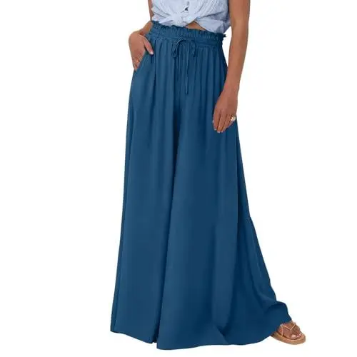 Produktbild: Generic Hose Damen Sommer Strandhose Damen Weite Hose Damen Jeans mit Gummizug Damen Damen Sommerhose Wickelhose Damen Palazzo Hose Damen Weisse Hosen Damen Cargohose Damen Hosen Blau 2XL
