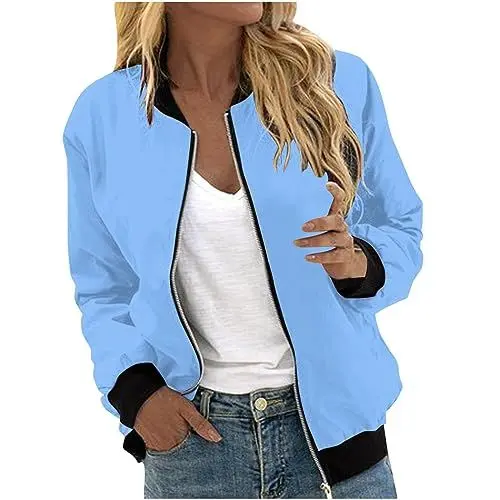 Produktbild: Generic Jacke Damen Übergangsjacke Lang Leichte Jacke Damen Elegant Stoffjacken Damen Herbst Jacken Für Damen Ausgefallene Jacken - Jacken Damen Damen Lederjacke Schwarz Bomberjacken Bomberjacke