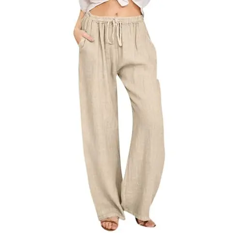 Produktbild: Generic Yogahose Clean Girl Clothes Lässige Damen Breitbeinig Lässige Atmungsaktiv Locker Einfarbige Trainieren Summe Joggers Damen Plissiert Lounge High Waist Tunikas Khaki