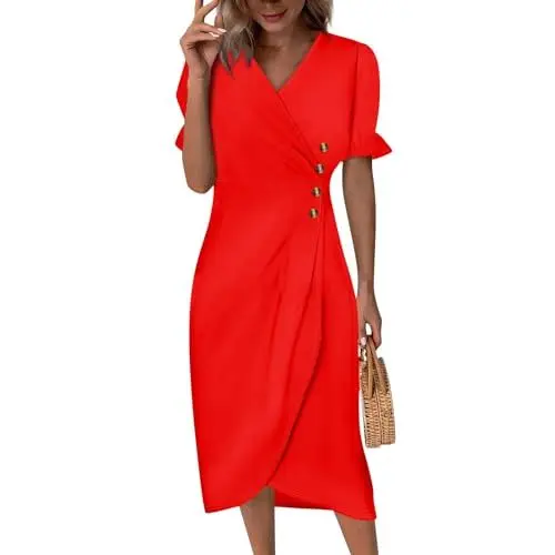 Produktbild: Sommerkleider Damen Leicht Und Luftig Maxikleider Kleider für Besondere Anlässe Sommerkleider A Linie Kleid Lang Damen Festliche Kleidung Damen Kleid Damen Sommer Freizeitkleid Rot XL