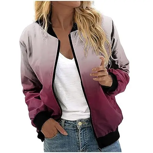 Produktbild: Generic Leichte Jacke Bomberjacke Rosa Schwarze Jacke Ausgefallene Jacken - Jacken Damen Biker Jacken Für Damen Damen Jacke Übergang Bomberjacken Lange Jacke Damen Frühling Militär Jacke Damen