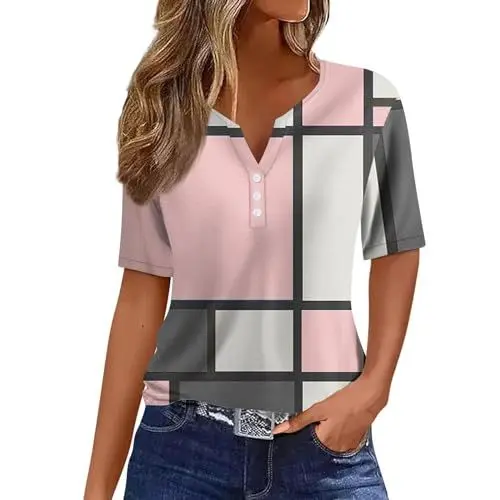 Produktbild: Generic Oversized Tshirt Damen Damen Bluse Bunt Oberteil Weiss Damen Bluse mit Gummizug Am Saum Damen Stretch Hose Damen Damen Tunika Große Größen Bandeau-Top Sommerbekleidung für Rosa M