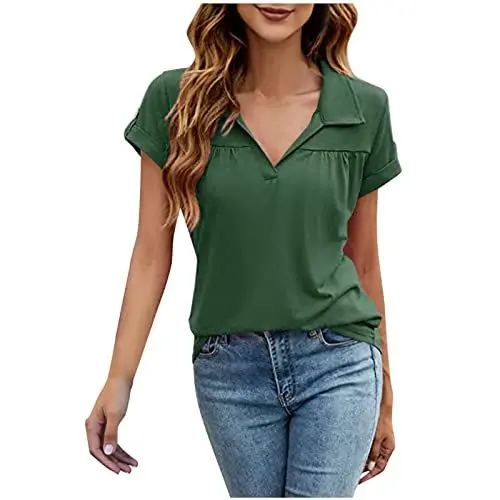 Produktbild: Generic Plus Size Sanft Einfarbig Kurzes Ärmel Hemdbluse Frau Strand Slim Sommer Bluse Bohostyle Rüschen V-Ausschnitt Blusen Weiblich