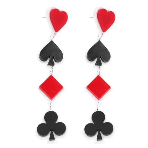 Produktbild: Generic Porkerkarten Ohrringe lang, Damen Spielkarten Ohrhänger Acryl Anhänger, Hängende Ohrringe Ohrstecker, Party Kostüm Schmuck