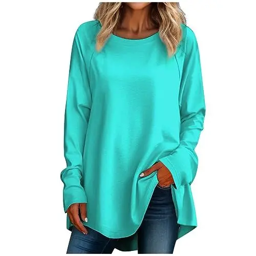 Produktbild: Generic Pullover Damen Tunika Elegant Ausgefallene T-Shirts Langarm Oberteile Sweatshirt Ohne Türkis L