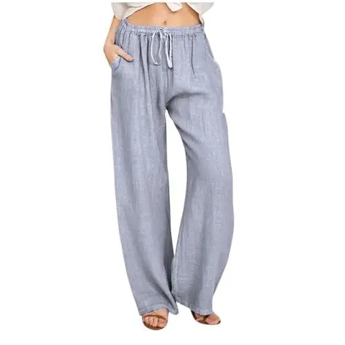 Produktbild: Generic Sportbekleidung Für Damen Lässige Women Wide Legs Mit Taschen Lässige Schlichte Gummizug Workout Summer Sanf Pants Women Legeree Weites High Waist Tunikas Hellgrau