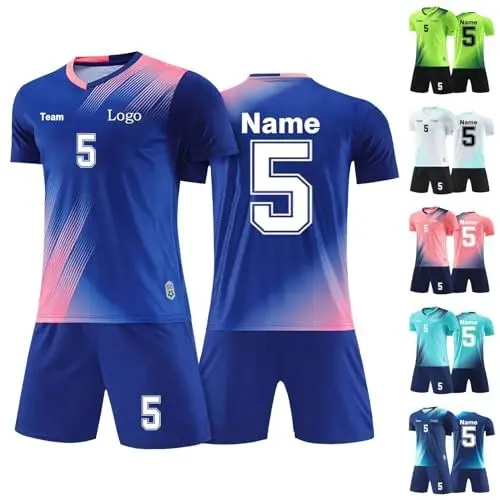 Produktbild: Generic Trikot Kinder Erwachsener Fußball Trikot Personalisiert mit Namen Nummer Team und Logo Fussball Sporttraining T-Shirts Football Training Tshirts, Shorts Anzug 5 Large