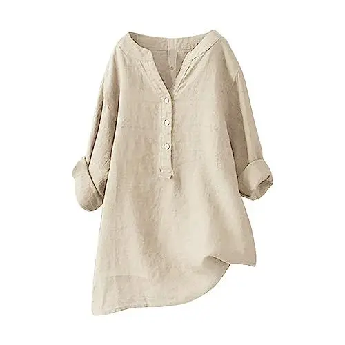 Produktbild: Generic Tshirt Damen Shirt V Ausschnitt Damen Wickelshirt Damen Chiffon Shirt Damen Schluppenbluse Baumwollbluse Damen Satinblusen für Damen Bügelfreie Blusen Bluse Damen Sexy Tops Beige XL