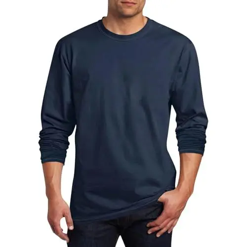 Produktbild: Generic Tshirt Langarm Herren T-Shirt Freizeit Langarmshirt Einfarbige Longsleeve Männer Slim Fit Weich Bequemes Bekleidung Rundhals Leicht Arbeitstshirts Warehouse Deal Marine 5XL