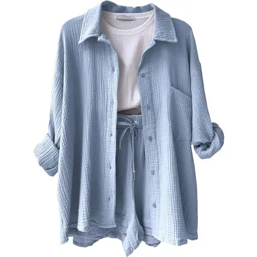 Produktbild: Travel Outfit Elegant Anzug Tshirt Damen Set Streetwear Damen Kleidung Jogginganzug Zweiteiler Hosenanzug Damen Zweiteiler Damen Anzug Damen Elegant 2 Teiler Damen Kleidung Elegant（2-Light Blue,M