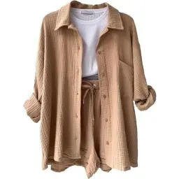 Produktbild: Generic Sport Outfit Damen Set Lounge Clothes Workout Set Damen Sportanzug Damen Set Kurz Yoga Sets Travel Outfit Business Outfit Damen Damen Hausanzug 2-Teilig Kleidung Damen Sommer（1-Khaki,XL
