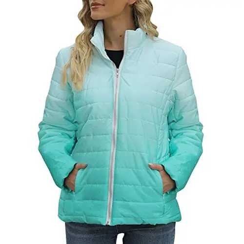 Produktbild: Generisch 2022 und Winter Damen Baumwolle gefütterte Jacke weibliche Farbverlauf Langarm Jacke Freizeitmantel mit Winterjacke Olive Damen (Blue, XXL)