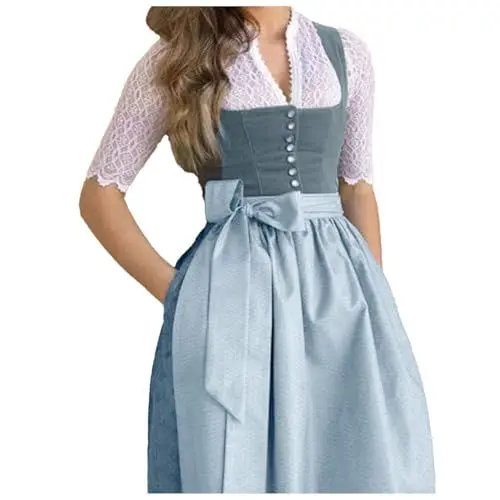 Produktbild: Generisch 2025 Oktoberfest Damen Dirndl Kostüm Komplettset, Günstige Dirndl Kleider für Damen, Midi Lang Stile, Bluse Inklusive,S-XXXL (Grey, S)