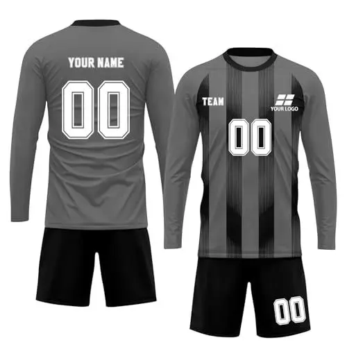 Produktbild: Generisch 24/25 Streifen Fußballtrikot Set Herren Jungen Langarm Personalisiert Atmungsaktiv & Schnelltrocknend Fussball Trikot mit deinem Namen & Nummer für Training Fußballfans