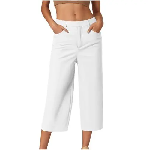 Produktbild: Generisch 3/4 Hose Damen Mode Sommerhose Baumwolle Cargohose Musselin Frau Jogginghosen Einfarbige Lounge Strandhose Haremshose Sporthose Karierte Hose Weiß 3XL