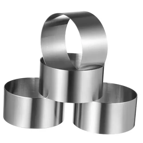 Produktbild: Generisch 4 Stück runder Mousse-Kreis Pfannkuchen-Ringformen Käsekuchen Fondantschneider Liner küchenwerkzeug käseformen runde Formen aus Edelstahl Kuchenschneider Rostfreier Stahl Silver