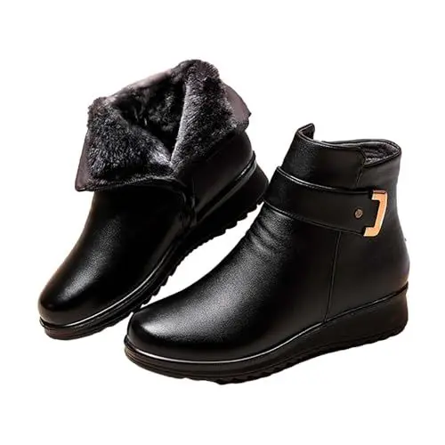 Produktbild: Winterstiefel für Damen Und Herren Einfarbig Gepolsterte Stiefel Damen-Stiefel mit Absatz Und mittelhoher Wade Metallschnalle Gepolsterte Samtstiefel Anglerhose Wasserdicht mit 37