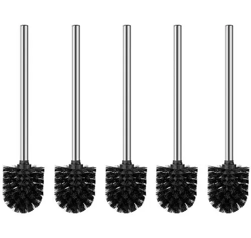 Produktbild: Generisch 5er Set Klobürsten schwarz - WC Bürsten mit 8cm Durchmesser - Toilettenbürste mit Edelstahlgriff - Klobürsten in elegantem und edlem Design - Abnehmbare Bürstenköpfe