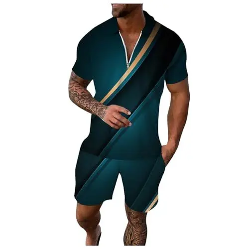 Produktbild: Generisch 80er Trainingsanzug Zweiteiliger Badeanzug für ältere Herren Herrenanzug blau Baukasten fußball Anzug männer Gymnastikanzug Herren lang corteiz Anzug Sommer pink